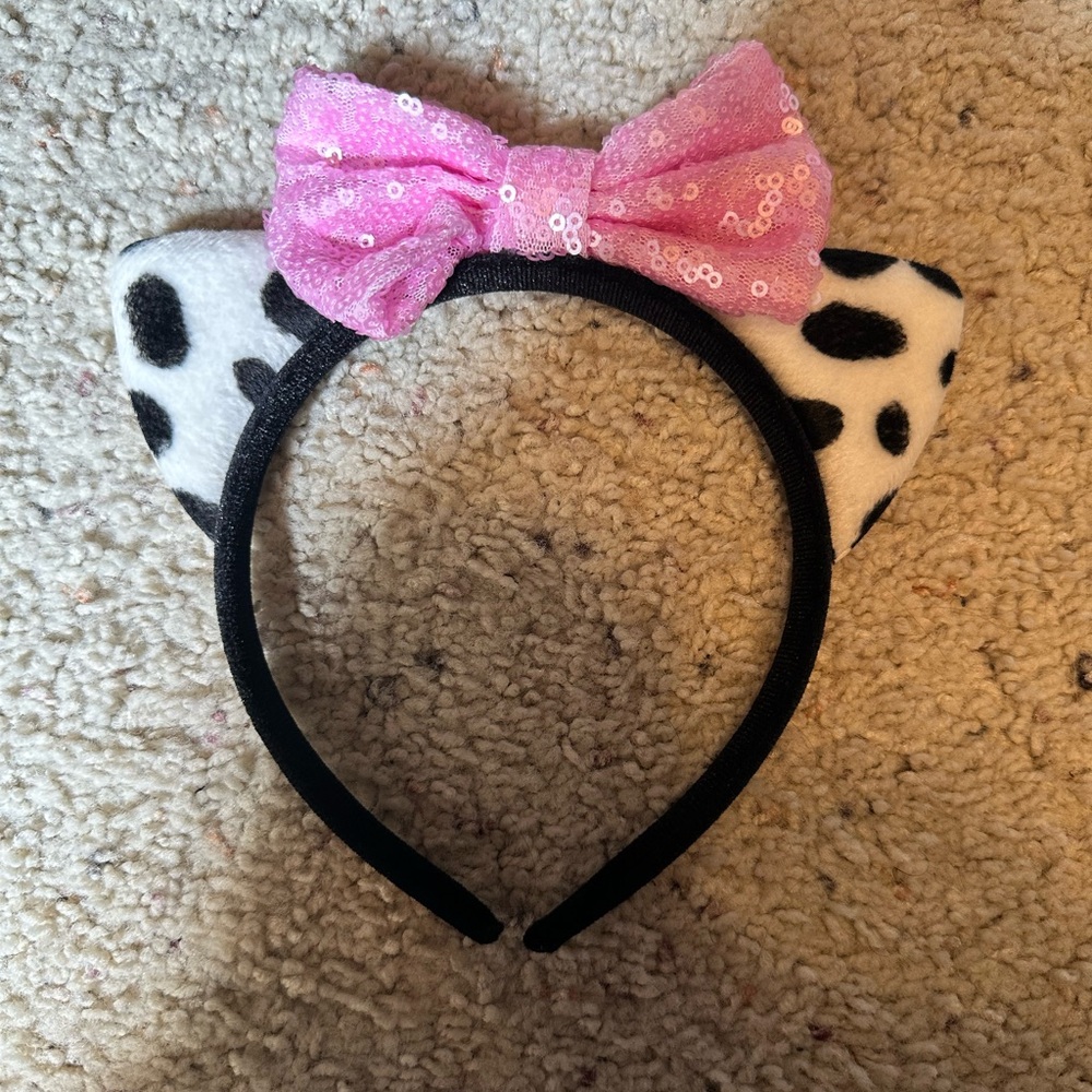 Pink Sequin Bow and Polka Dot Ears Headband